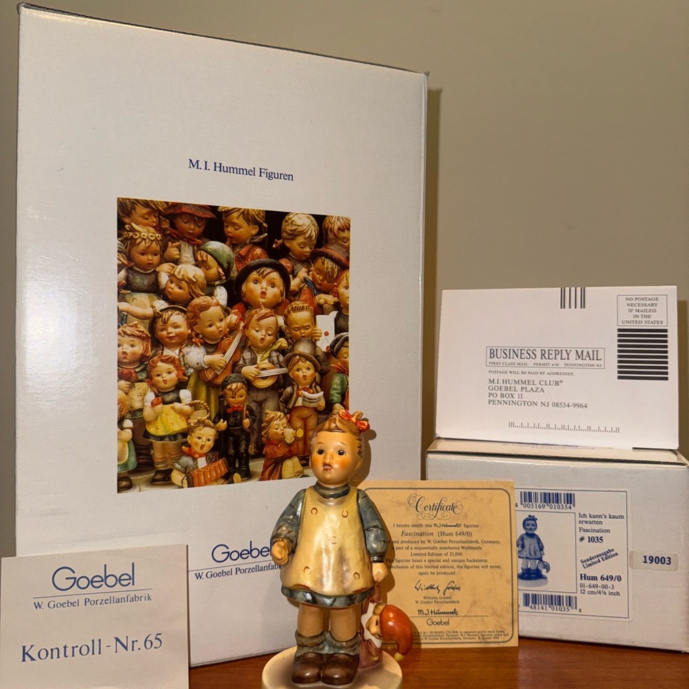 M.I. Hummel Figurine, Fascination 649/0, Original Box, Certificate, Signed, LE